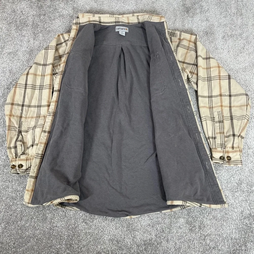 Carhartt Thermal Lined‎ Flannel Shirt Mens Small Plaid Work Shirt Distressed